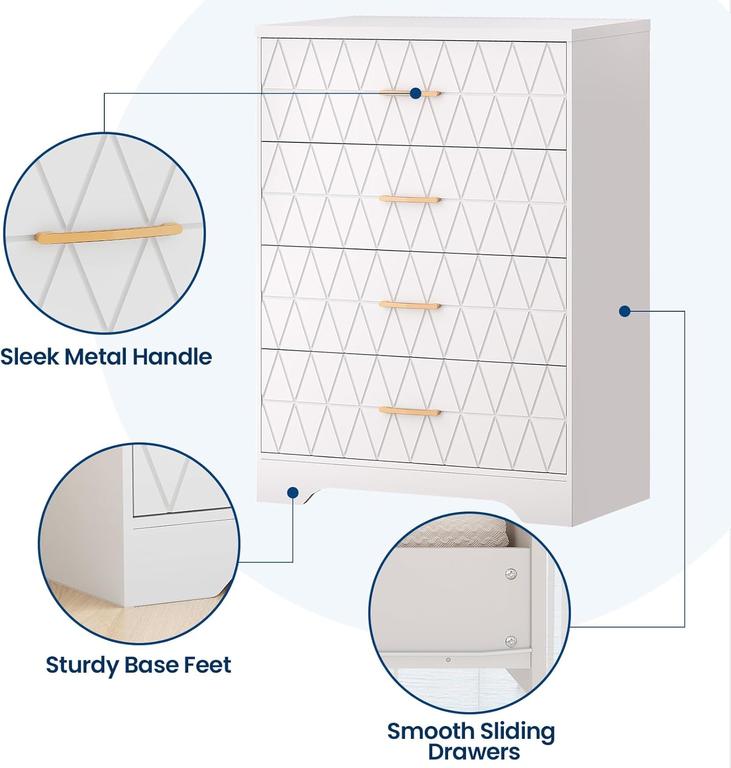 4-Drawer Modern Wood Dresser ｜Gold Handle Storage Chest for Bedroom & Living Room