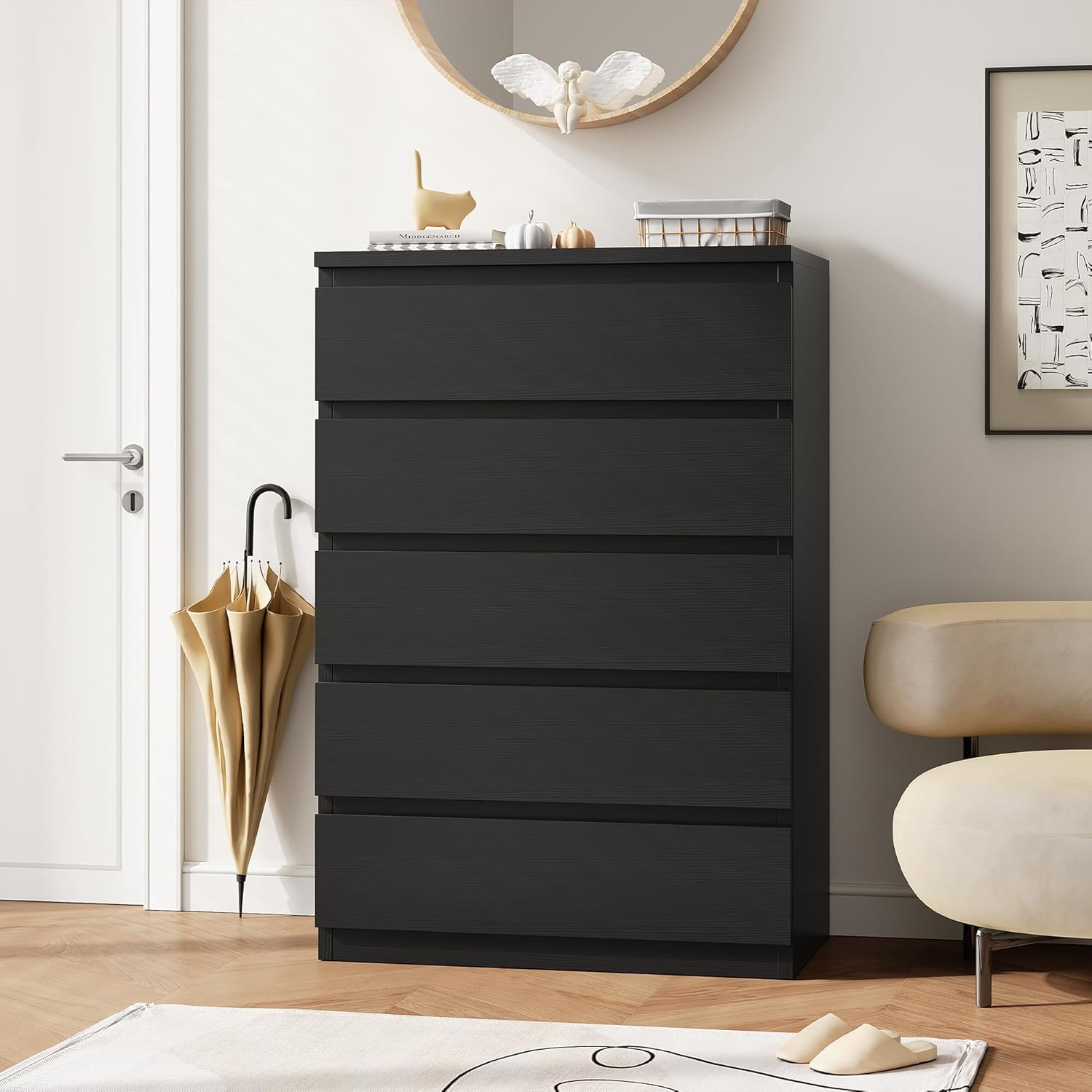 5-Drawer White Dresser ✨｜Handle-Free Modern Storage Chest for Bedroom & Living Room