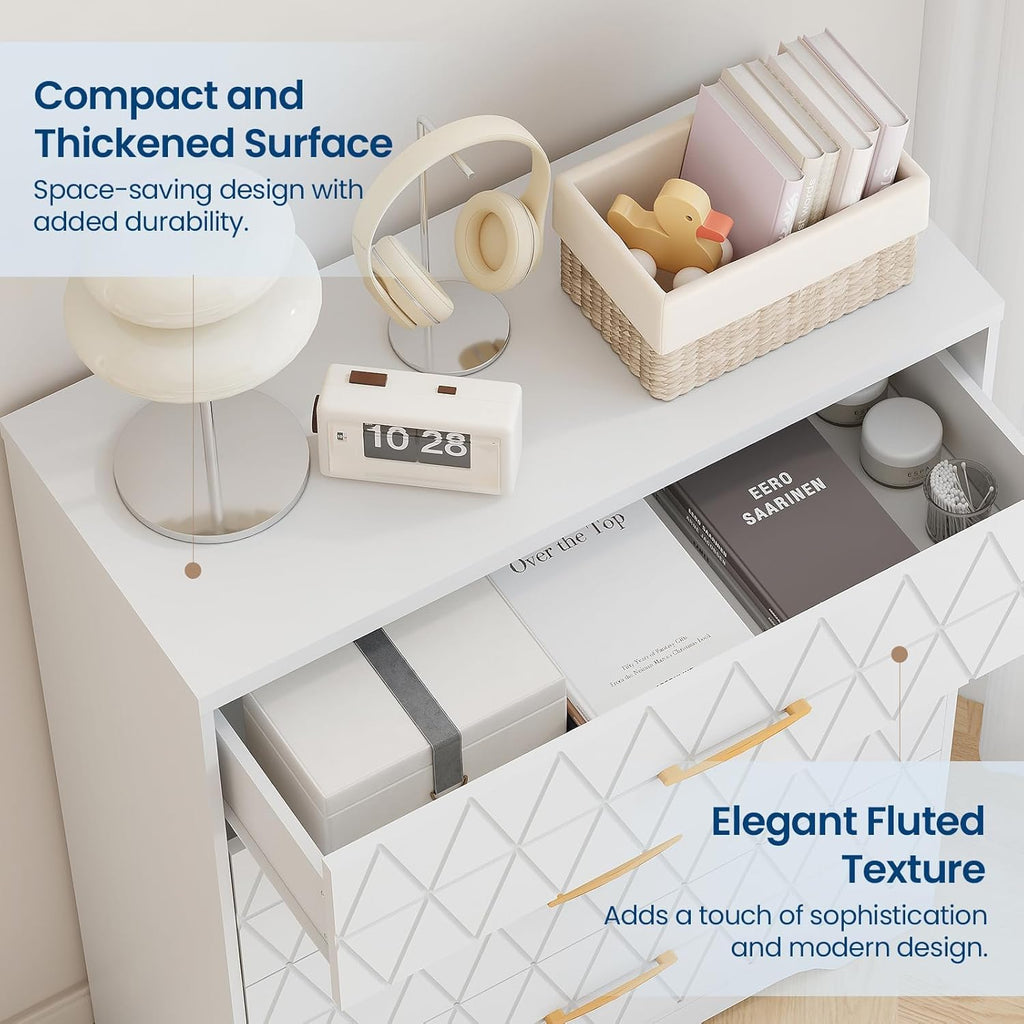 4-Drawer Modern Wood Dresser ｜Gold Handle Storage Chest for Bedroom & Living Room