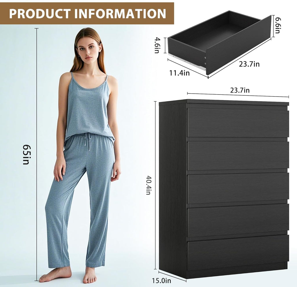 5-Drawer White Dresser ✨｜Handle-Free Modern Storage Chest for Bedroom & Living Room