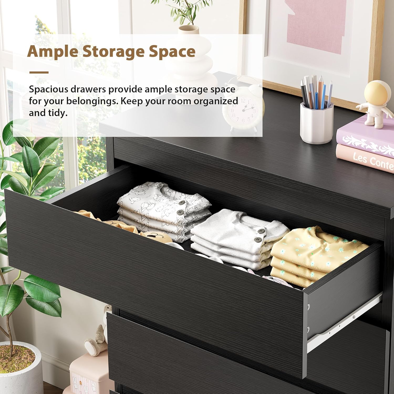 5-Drawer White Dresser ✨｜Handle-Free Modern Storage Chest for Bedroom & Living Room