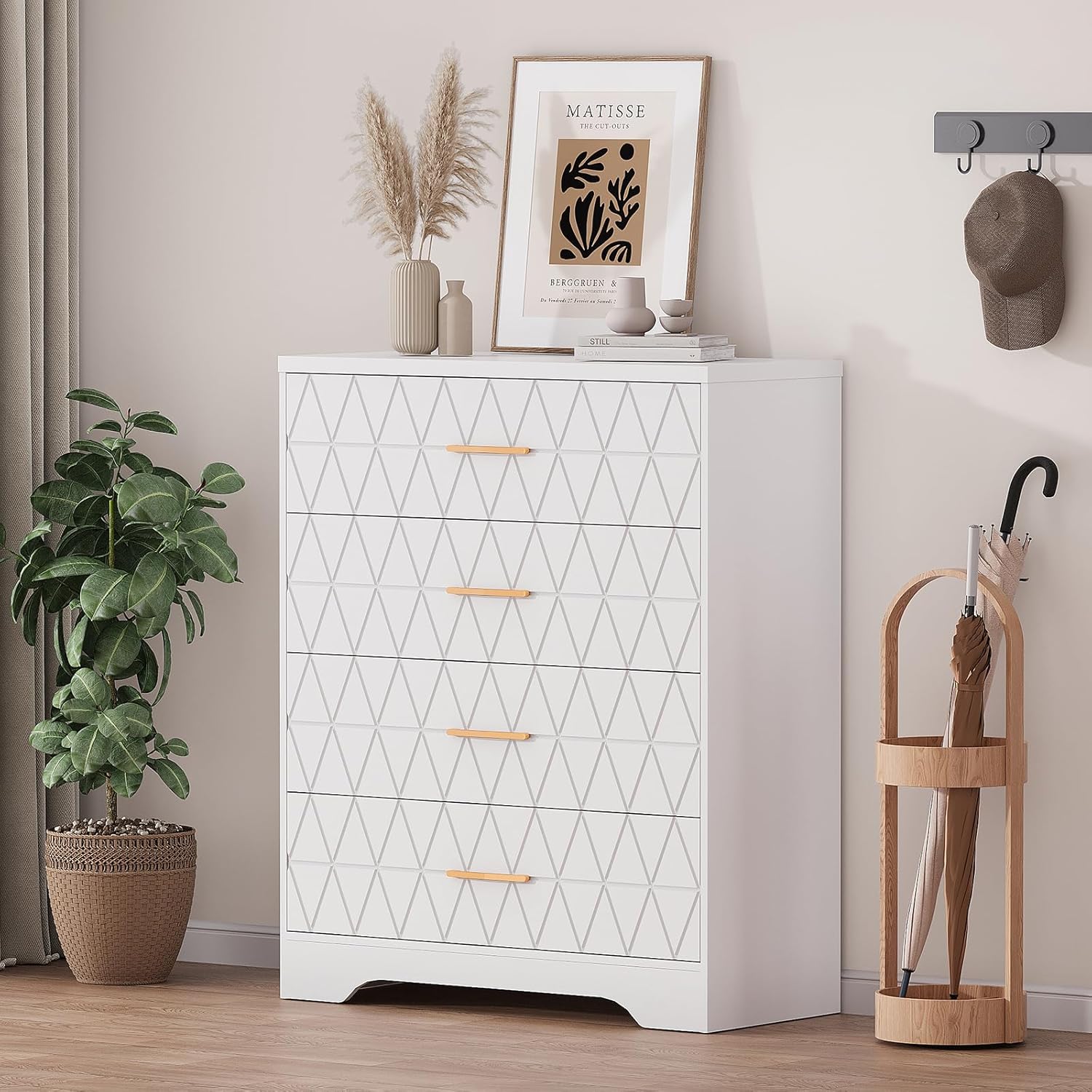 4-Drawer Modern Wood Dresser ｜Gold Handle Storage Chest for Bedroom & Living Room