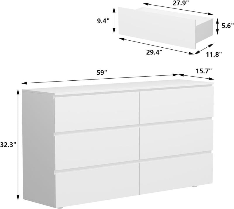 Minimalist 6-Drawer White Dresser ✨｜Handle-Free Modern Storage Cabinet for Bedroom & Living Room