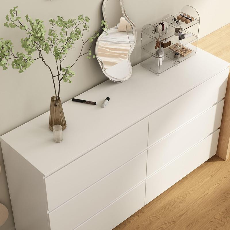 Minimalist 6-Drawer White Dresser ✨｜Handle-Free Modern Storage Cabinet for Bedroom & Living Room