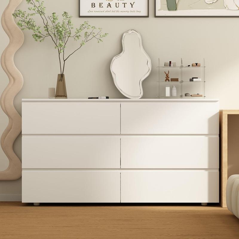 Minimalist 6-Drawer White Dresser ✨｜Handle-Free Modern Storage Cabinet for Bedroom & Living Room