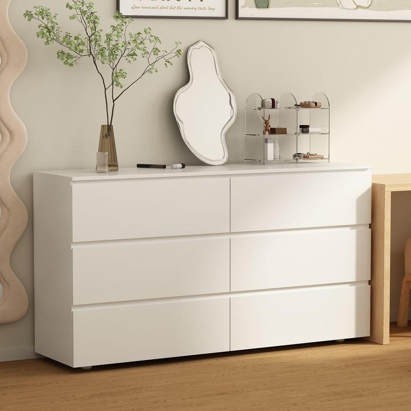 Minimalist 6-Drawer White Dresser ✨｜Handle-Free Modern Storage Cabinet for Bedroom & Living Room